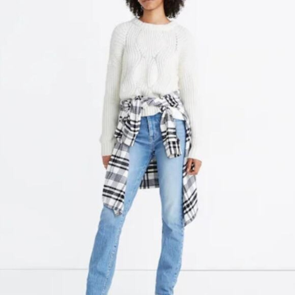 Madewell Everett‎ Ribbed Pullover Sweater Crewneck Cream Wool Blend White Medium